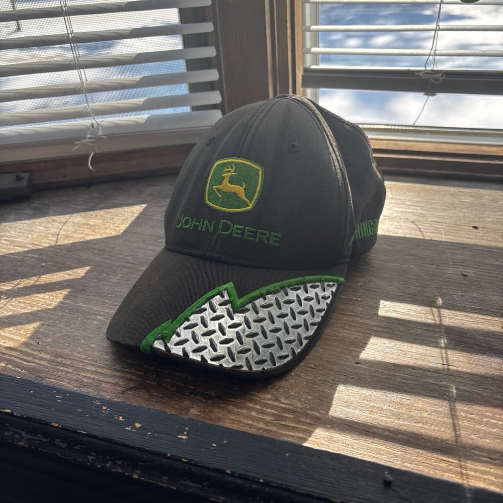 John Deere Black and Green Hat with Silver Accents
